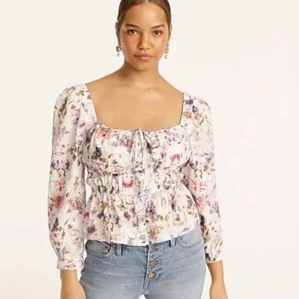 Flora Obscura J.Crew Cinched-Waist Square Neck Top in Kaleidoscope Floral Size 6